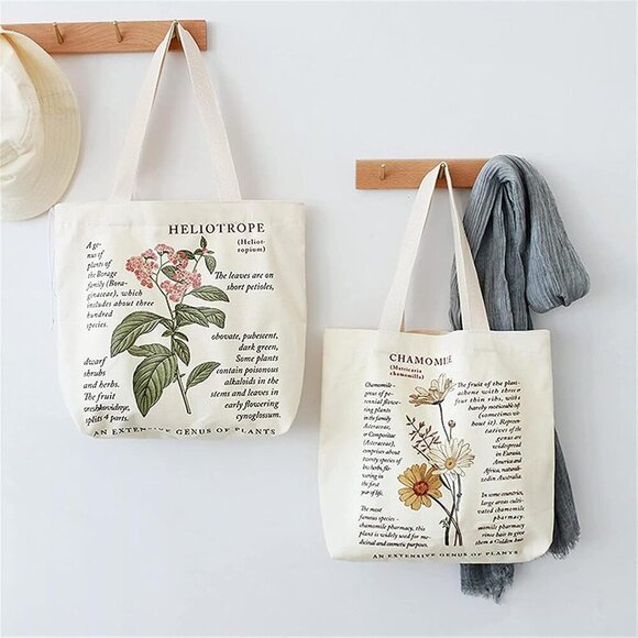 BROADREAM Canvas Tote Bag Aesthetic, Zippered Shoulder Bag with Interior Pocket - Picture 3 of 7